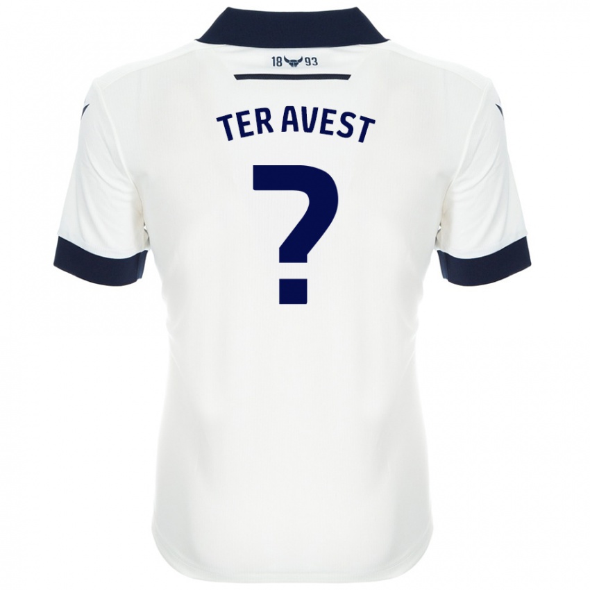 Uomo Maglia Hidde Ter Avest #0 Bianco Blu Navy Kit Gara Away 2024/25 Maglietta