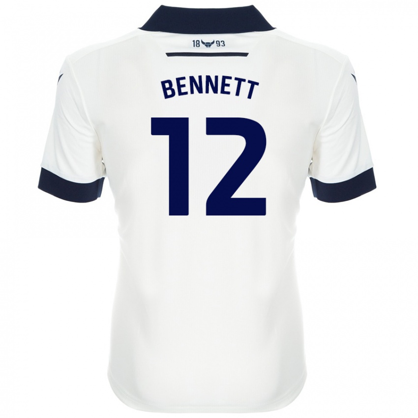 Uomo Maglia Joe Bennett #12 Bianco Blu Navy Kit Gara Away 2024/25 Maglietta