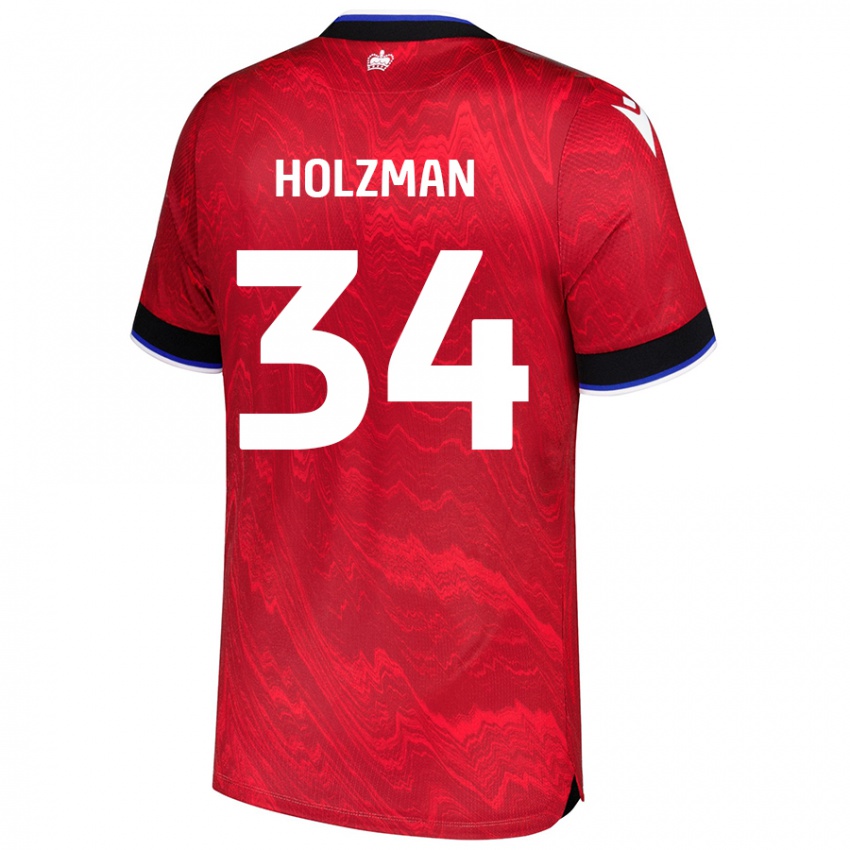 Uomo Maglia Louie Holzman #34 Rosso Nero Kit Gara Away 2024/25 Maglietta