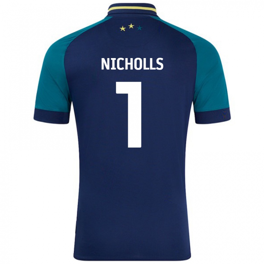 Uomo Maglia Lee Nicholls #1 Blu Navy Verde Scuro Kit Gara Away 2024/25 Maglietta