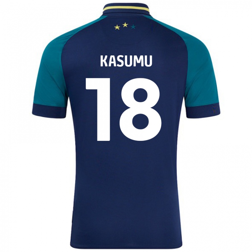 Uomo Maglia David Kasumu #18 Blu Navy Verde Scuro Kit Gara Away 2024/25 Maglietta