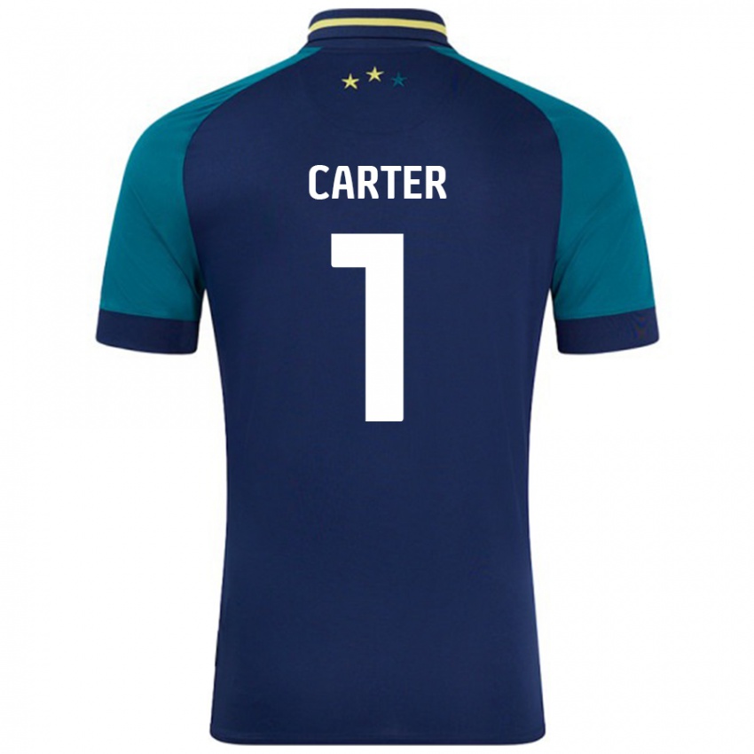 Uomo Maglia Laura Carter #1 Blu Navy Verde Scuro Kit Gara Away 2024/25 Maglietta