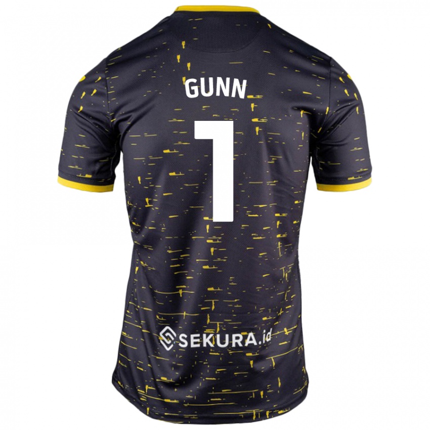 Uomo Maglia Angus Gunn #1 Nero Giallo Kit Gara Away 2024/25 Maglietta