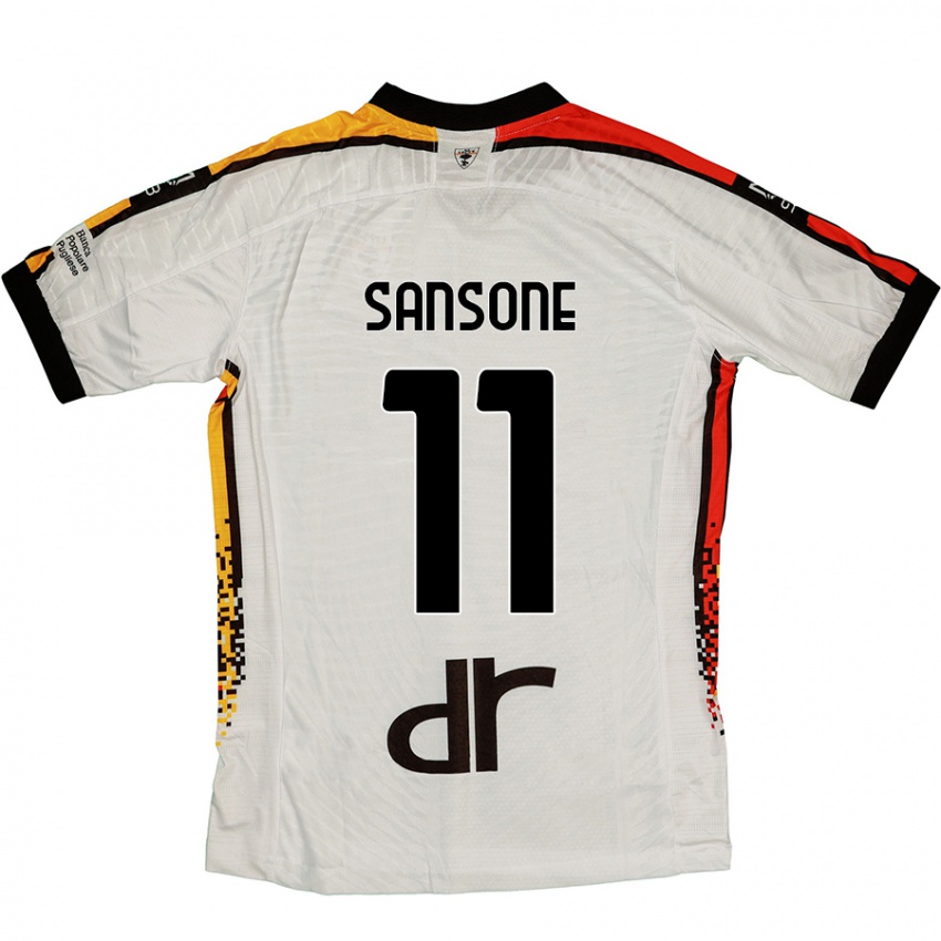 Uomo Maglia Nicola Sansone #11 Bianco Nero Kit Gara Away 2024/25 Maglietta