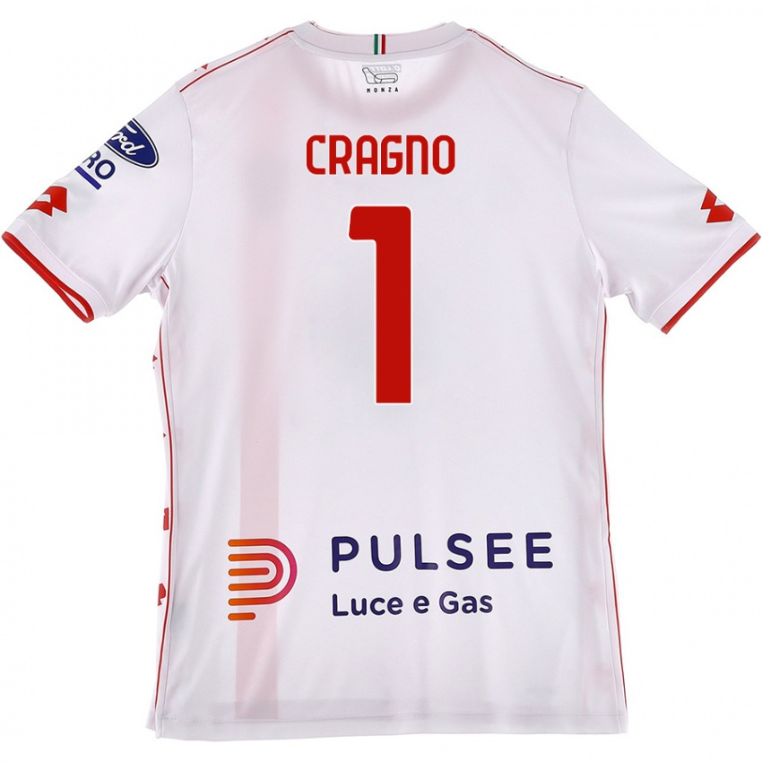 Uomo Maglia Alessio Cragno #1 Bianco Rosso Kit Gara Away 2024/25 Maglietta