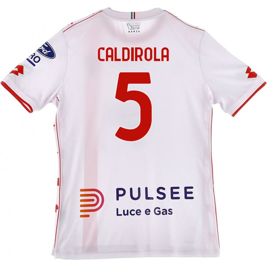 Uomo Maglia Luca Caldirola #5 Bianco Rosso Kit Gara Away 2024/25 Maglietta