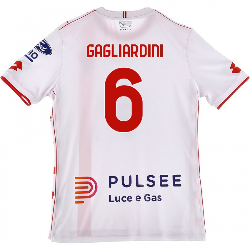 Uomo Maglia Roberto Gagliardini #6 Bianco Rosso Kit Gara Away 2024/25 Maglietta