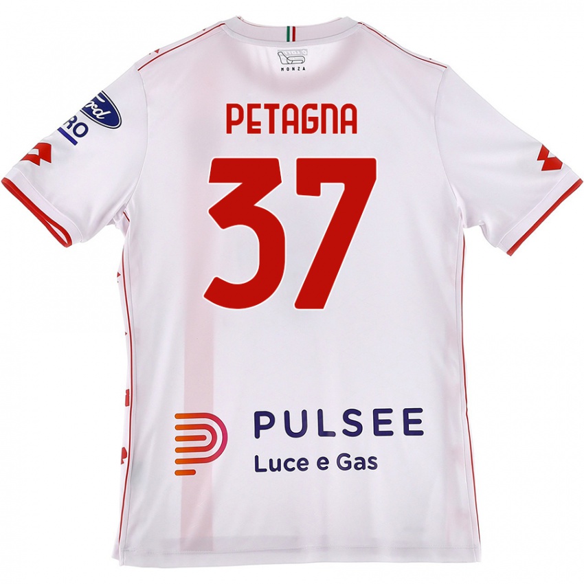 Uomo Maglia Andrea Petagna #37 Bianco Rosso Kit Gara Away 2024/25 Maglietta