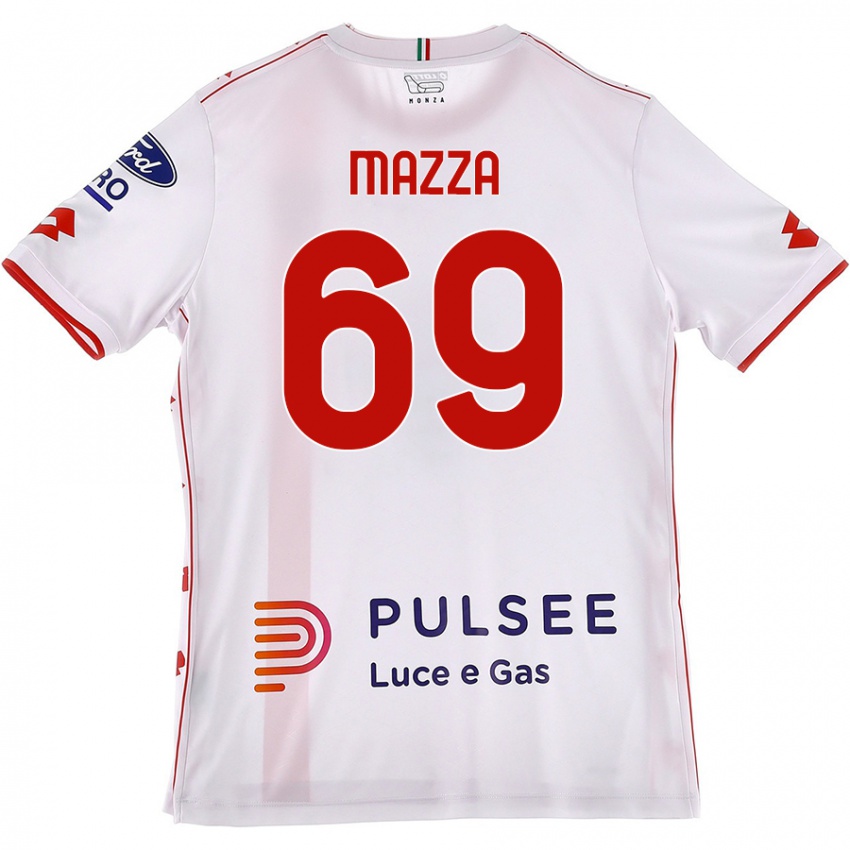 Uomo Maglia Andrea Mazza #69 Bianco Rosso Kit Gara Away 2024/25 Maglietta