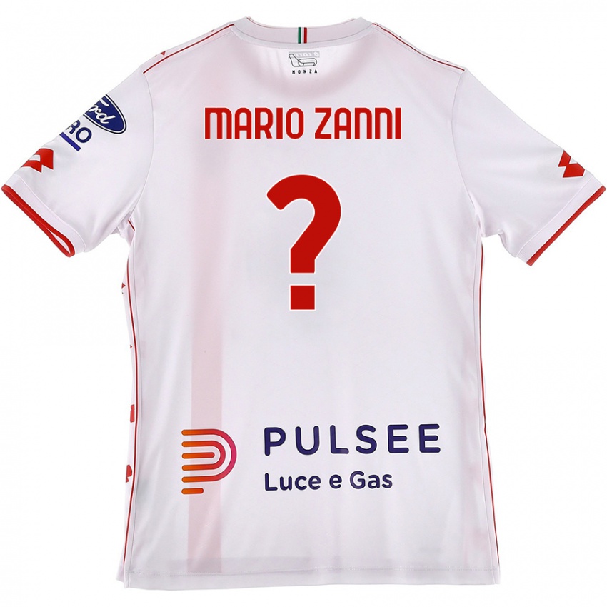 Uomo Maglia Mario Zanni #0 Bianco Rosso Kit Gara Away 2024/25 Maglietta