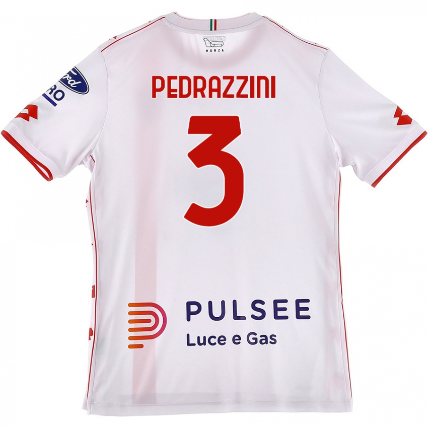 Uomo Maglia Carlo Pedrazzini #3 Bianco Rosso Kit Gara Away 2024/25 Maglietta