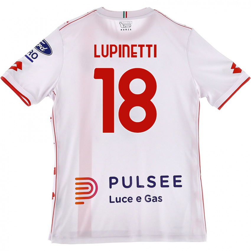 Uomo Maglia Tommaso Lupinetti #18 Bianco Rosso Kit Gara Away 2024/25 Maglietta