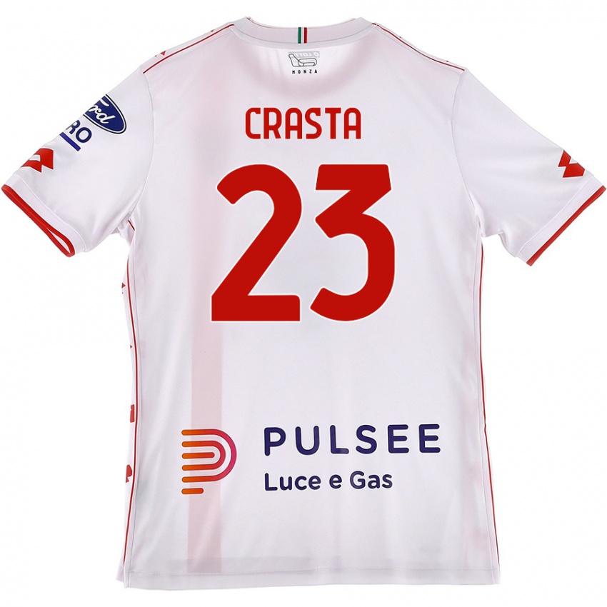 Uomo Maglia Mario Crasta #23 Bianco Rosso Kit Gara Away 2024/25 Maglietta