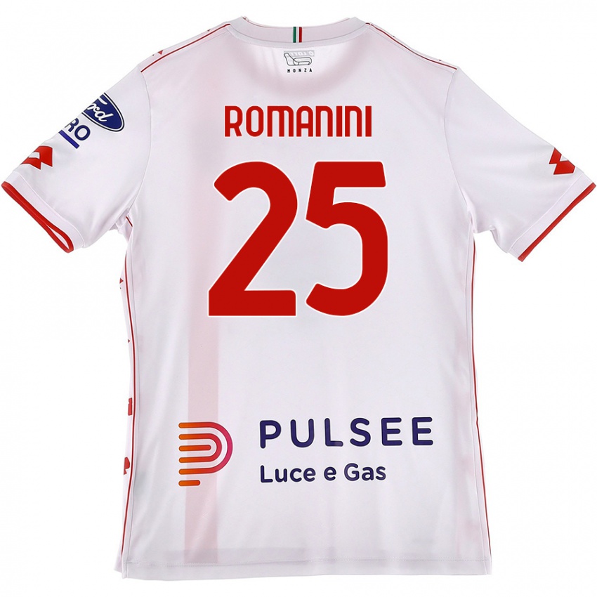 Uomo Maglia Andrea Romanini #25 Bianco Rosso Kit Gara Away 2024/25 Maglietta