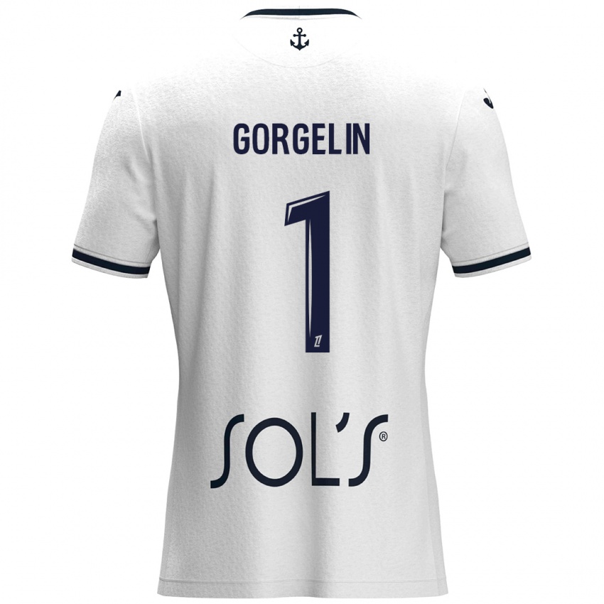 Uomo Maglia Mathieu Gorgelin #1 Bianco Blu Scuro Kit Gara Away 2024/25 Maglietta