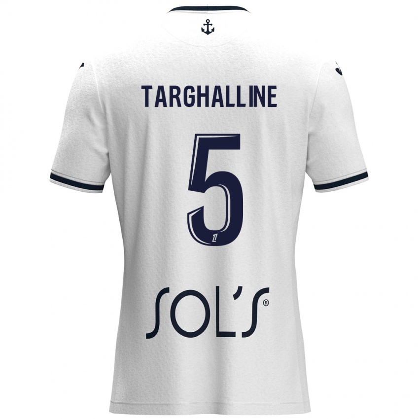 Uomo Maglia Oussama Targhalline #5 Bianco Blu Scuro Kit Gara Away 2024/25 Maglietta