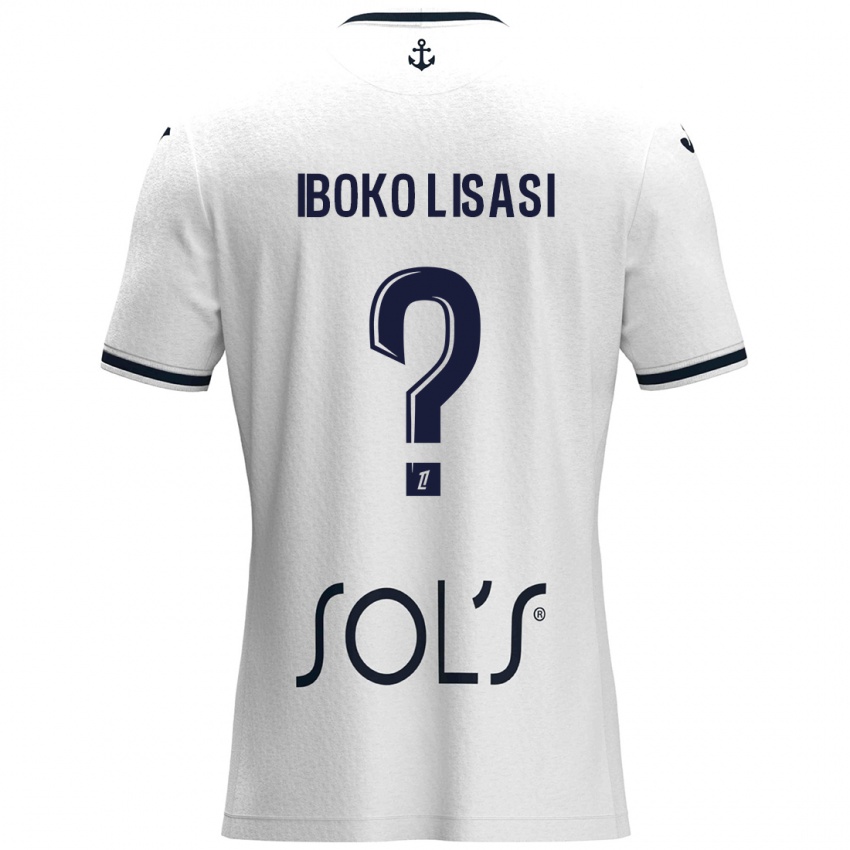 Uomo Maglia Malachie Iboko Lisasi #0 Bianco Blu Scuro Kit Gara Away 2024/25 Maglietta