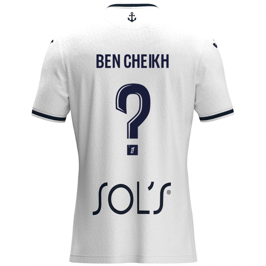 Uomo Maglia Ayman Ben Cheikh #0 Bianco Blu Scuro Kit Gara Away 2024/25 Maglietta