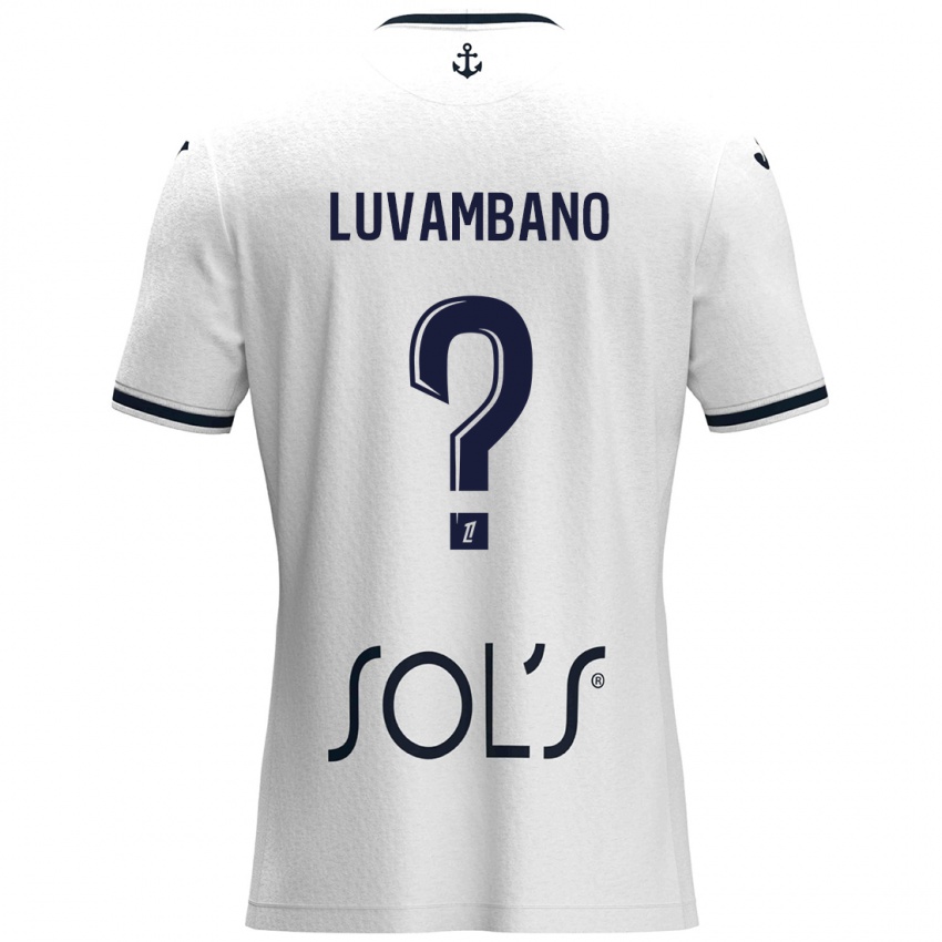 Uomo Maglia Ethan Luvambano #0 Bianco Blu Scuro Kit Gara Away 2024/25 Maglietta