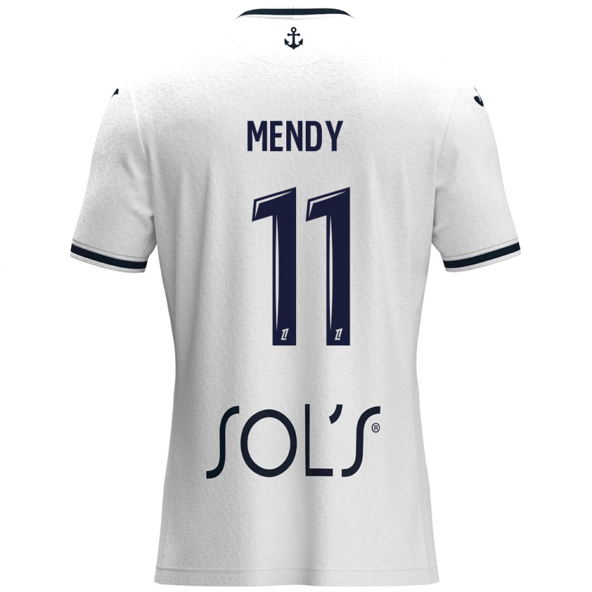 Uomo Maglia Mélinda Mendy #11 Bianco Blu Scuro Kit Gara Away 2024/25 Maglietta