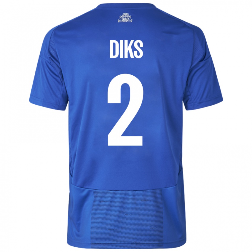 Uomo Maglia Kevin Diks #2 Bianco Blu Kit Gara Away 2024/25 Maglietta