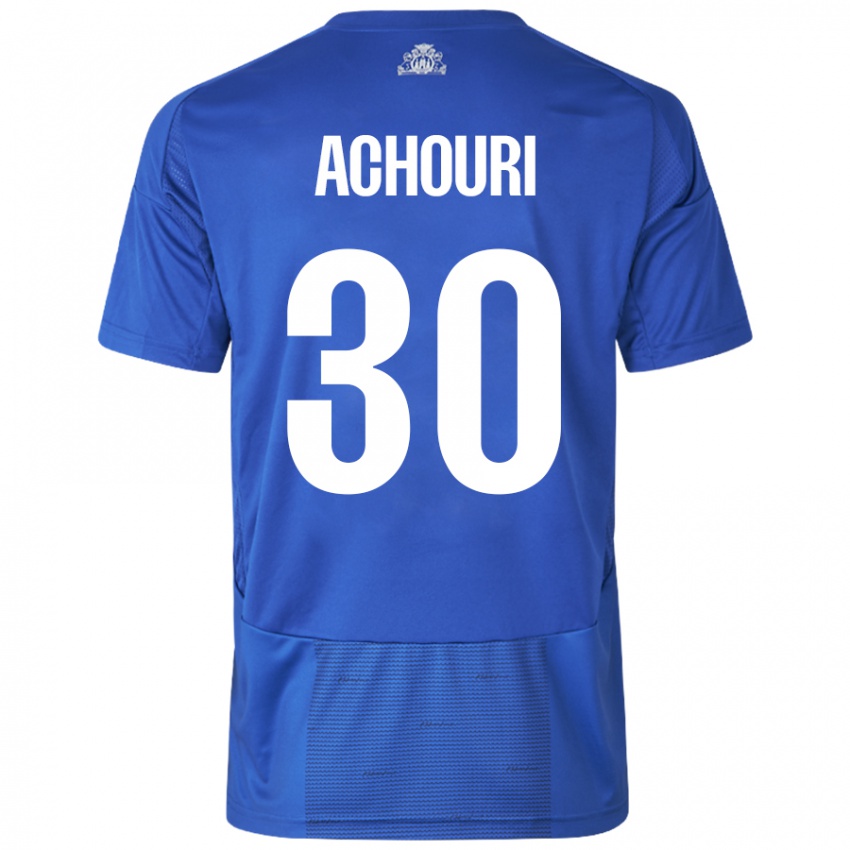 Uomo Maglia Elias Achouri #30 Bianco Blu Kit Gara Away 2024/25 Maglietta