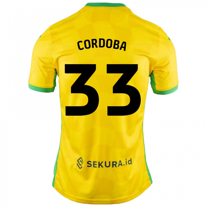 Donna Maglia José Córdoba #33 Giallo Verde Kit Gara Home 2024/25 Maglietta