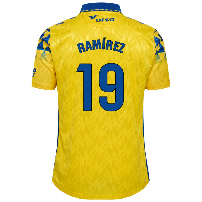 Donna Maglia Sandro Ramírez #19 Giallo Blu Kit Gara Home 2024/25 Maglietta