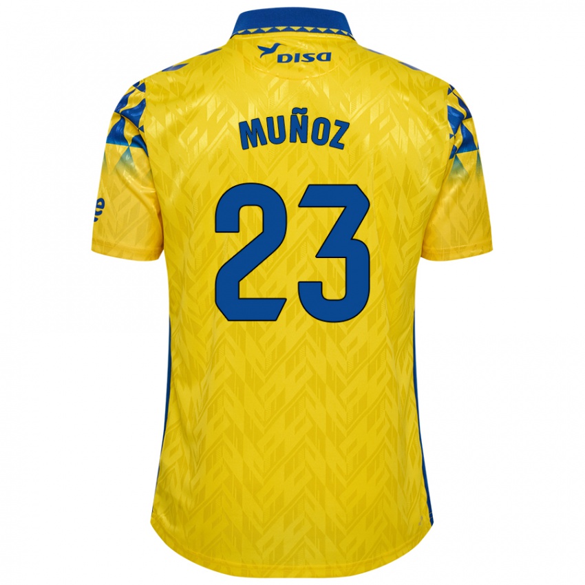 Donna Maglia Álex Muñoz #23 Giallo Blu Kit Gara Home 2024/25 Maglietta