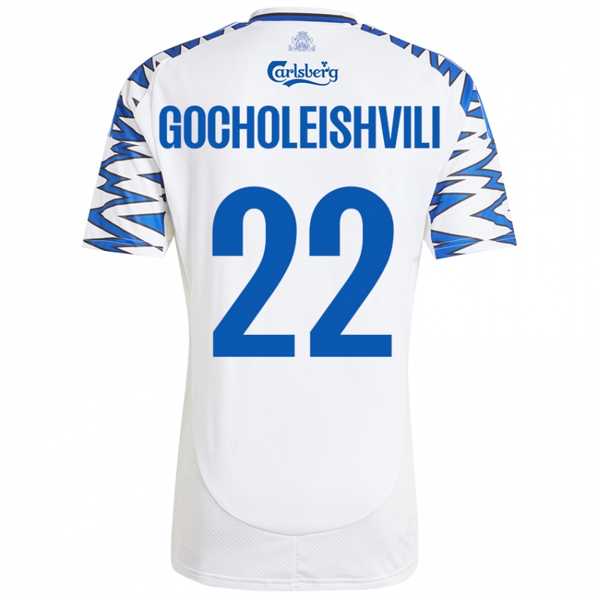 Donna Maglia Giorgi Gocholeishvili #22 Bianco Azzurro Kit Gara Home 2024/25 Maglietta