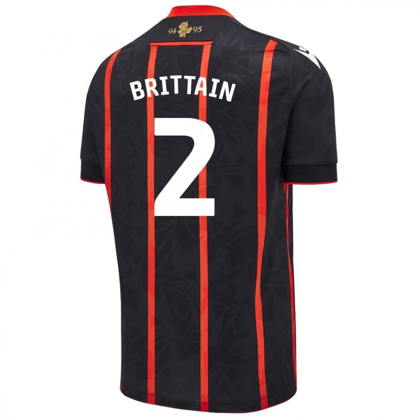 Donna Maglia Callum Brittain #2 Nero Rosso Kit Gara Away 2024/25 Maglietta