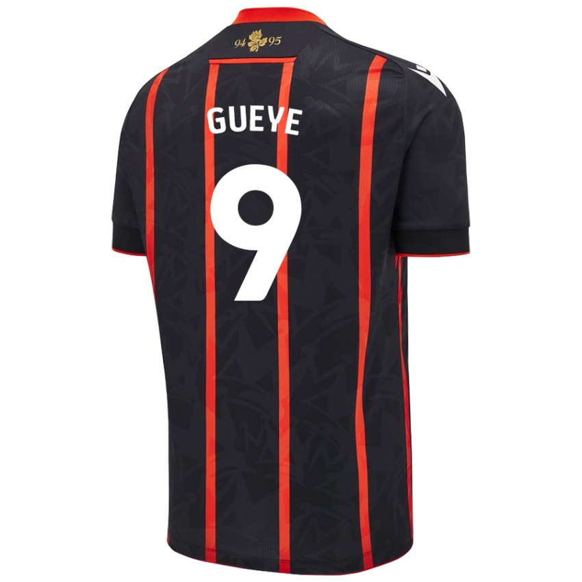 Donna Maglia Makhtar Gueye #9 Nero Rosso Kit Gara Away 2024/25 Maglietta