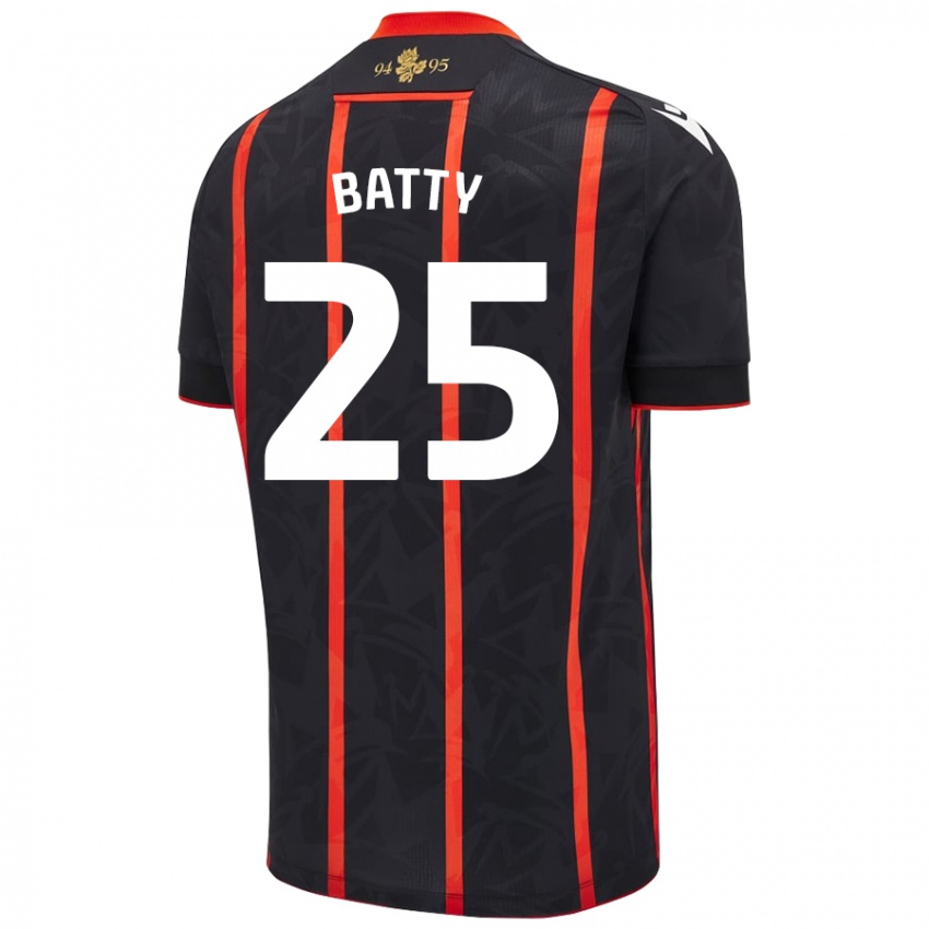 Donna Maglia Jake Batty #25 Nero Rosso Kit Gara Away 2024/25 Maglietta