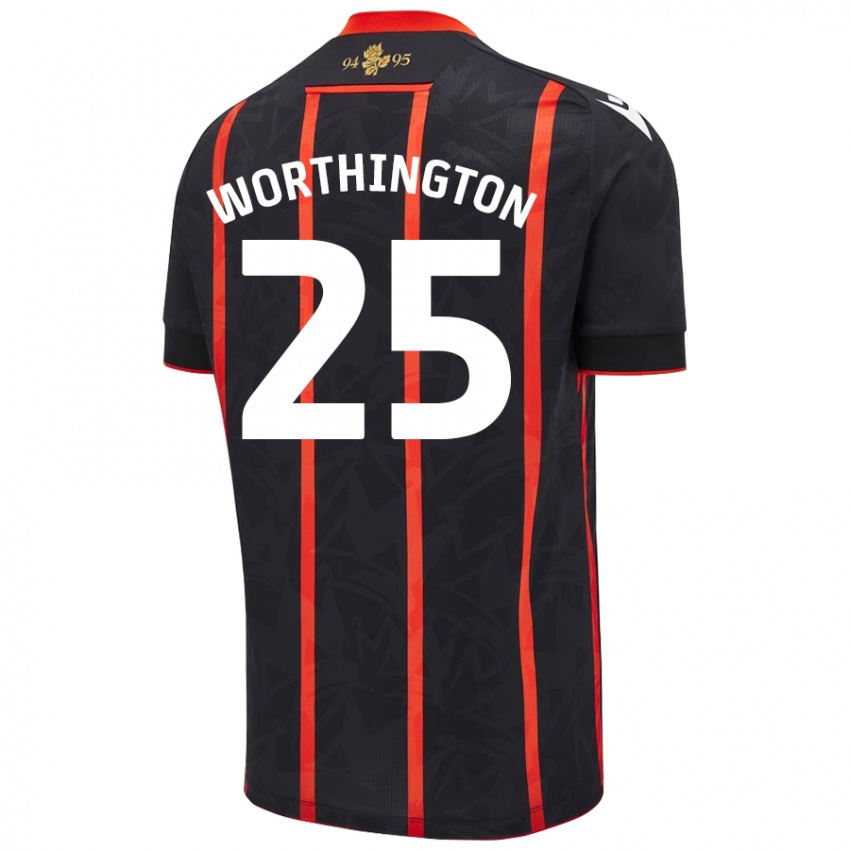 Donna Maglia Nicola Worthington #25 Nero Rosso Kit Gara Away 2024/25 Maglietta