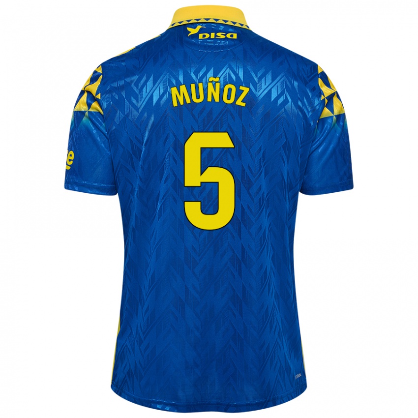 Donna Maglia Javi Muñoz #5 Blu Giallo Kit Gara Away 2024/25 Maglietta