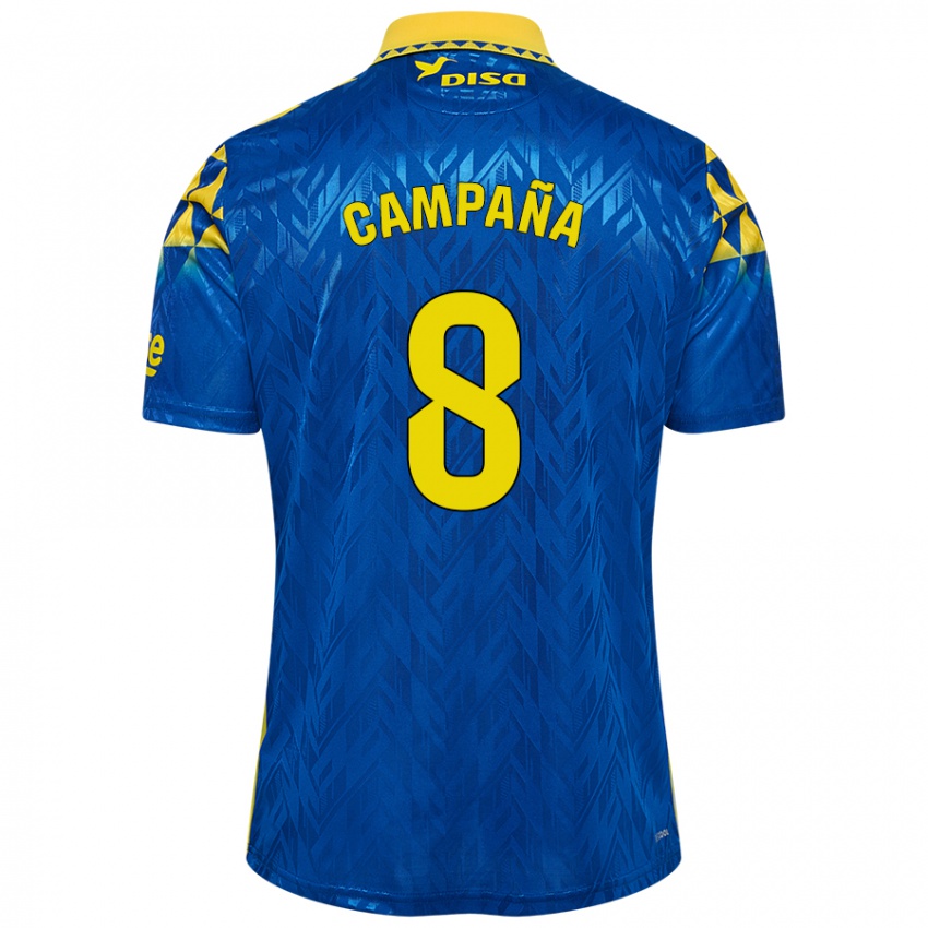 Donna Maglia José Campaña #8 Blu Giallo Kit Gara Away 2024/25 Maglietta