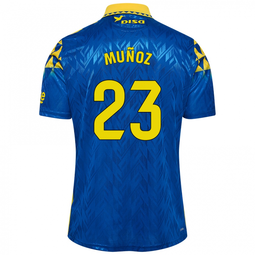 Donna Maglia Álex Muñoz #23 Blu Giallo Kit Gara Away 2024/25 Maglietta