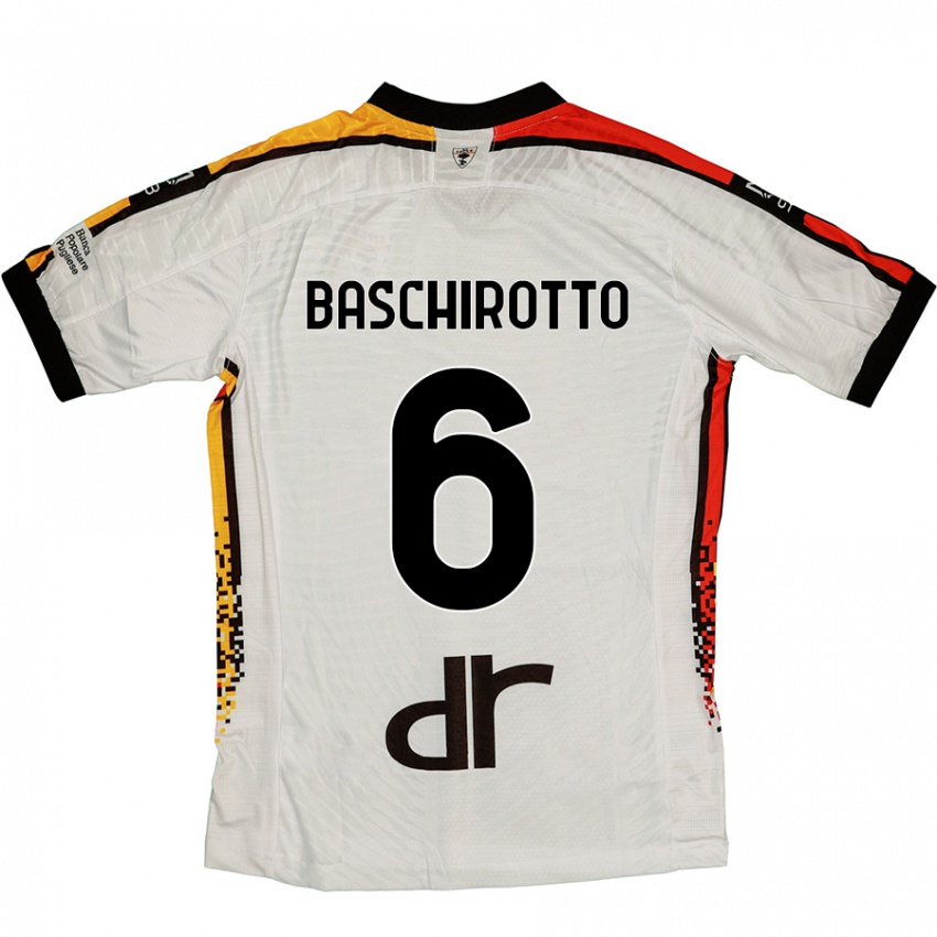 Donna Maglia Federico Baschirotto #6 Bianco Nero Kit Gara Away 2024/25 Maglietta