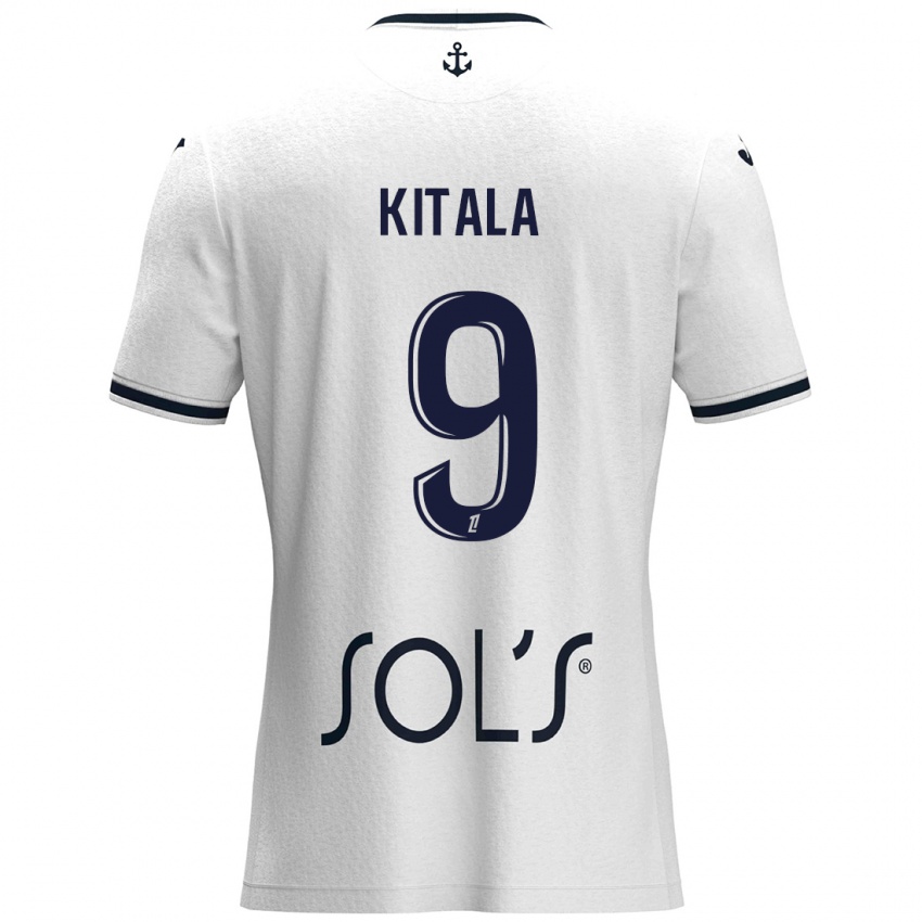 Donna Maglia Yann Kitala #9 Bianco Blu Scuro Kit Gara Away 2024/25 Maglietta