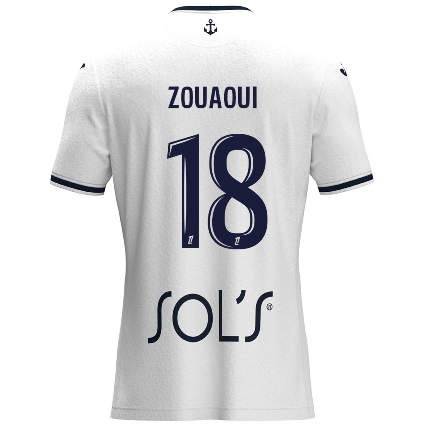 Donna Maglia Yanis Zouaoui #18 Bianco Blu Scuro Kit Gara Away 2024/25 Maglietta