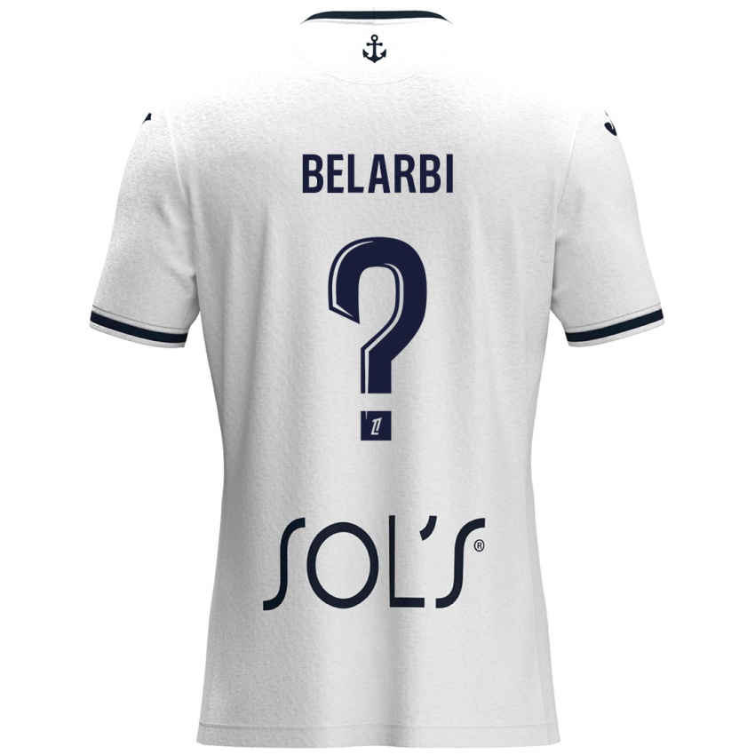 Donna Maglia Sohaib Belarbi #0 Bianco Blu Scuro Kit Gara Away 2024/25 Maglietta