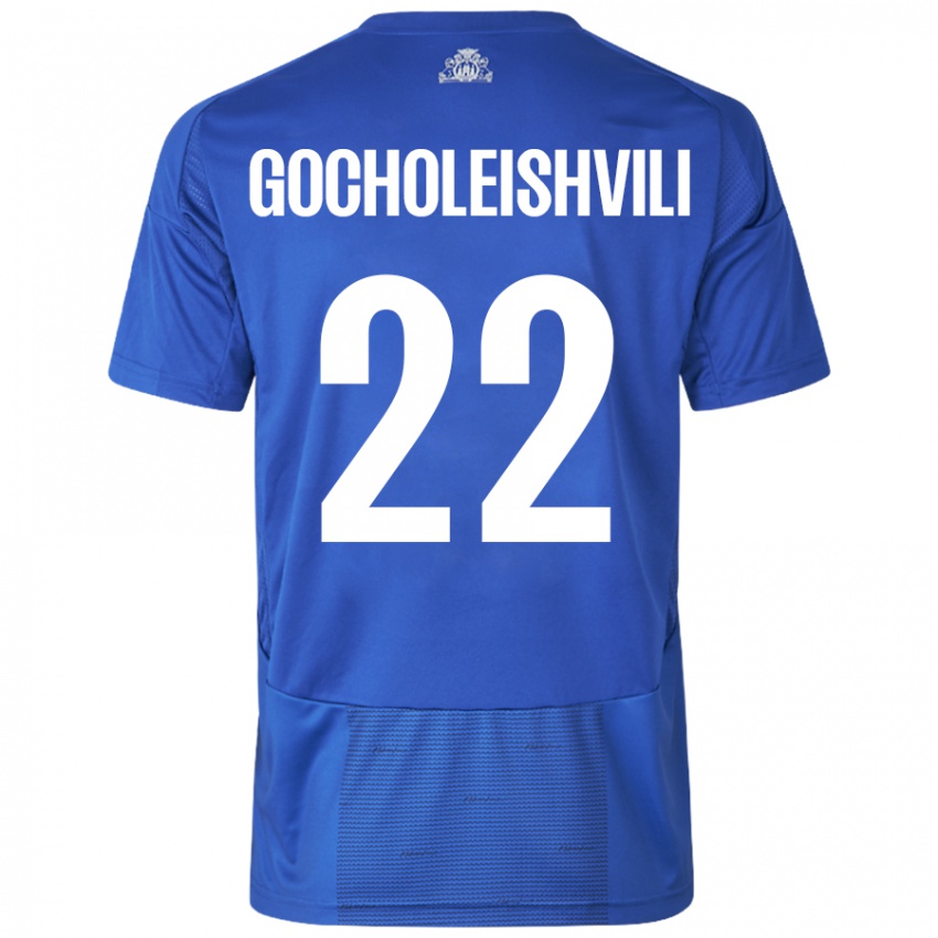 Donna Maglia Giorgi Gocholeishvili #22 Bianco Blu Kit Gara Away 2024/25 Maglietta