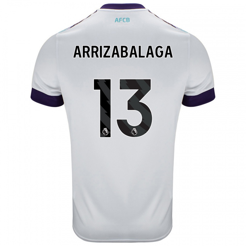 Bambino Maglia Kepa Arrizabalaga #13 Bianco Verde Viola Kit Gara Away 2024/25 Maglietta