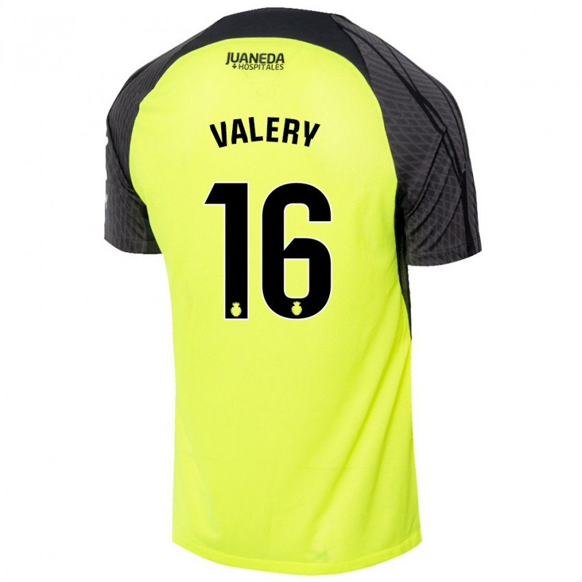 Bambino Maglia Valery Fernández #16 Verde Fluorescente Nero Kit Gara Away 2024/25 Maglietta