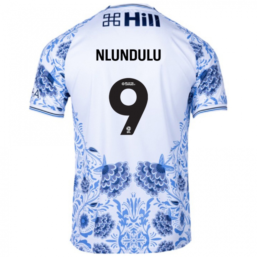 Uomo Maglia Dan Nlundulu #9 Bianco Blu Kit Gara Away 2024/25 Maglietta