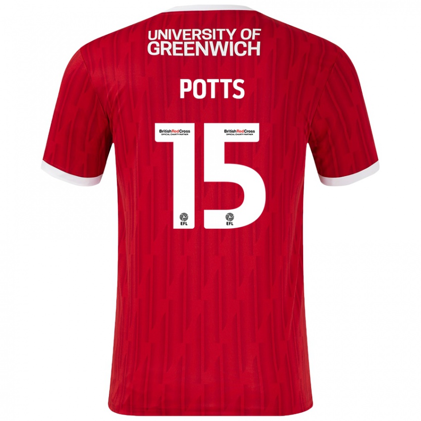 Donna Maglia Dan Potts #15 Rosso Bianco Kit Gara Home 2024/25 Maglietta